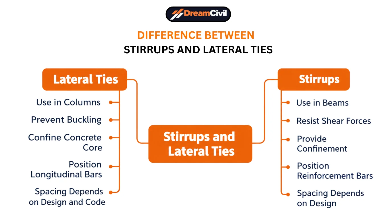 Difference between Stirrups and Lateral Ties  